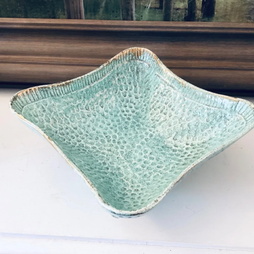 Turquoise Ceramics Set Of 3 Mixed Pieces Vases Square Bowl Home Accents Decor - Picture 10 of 12